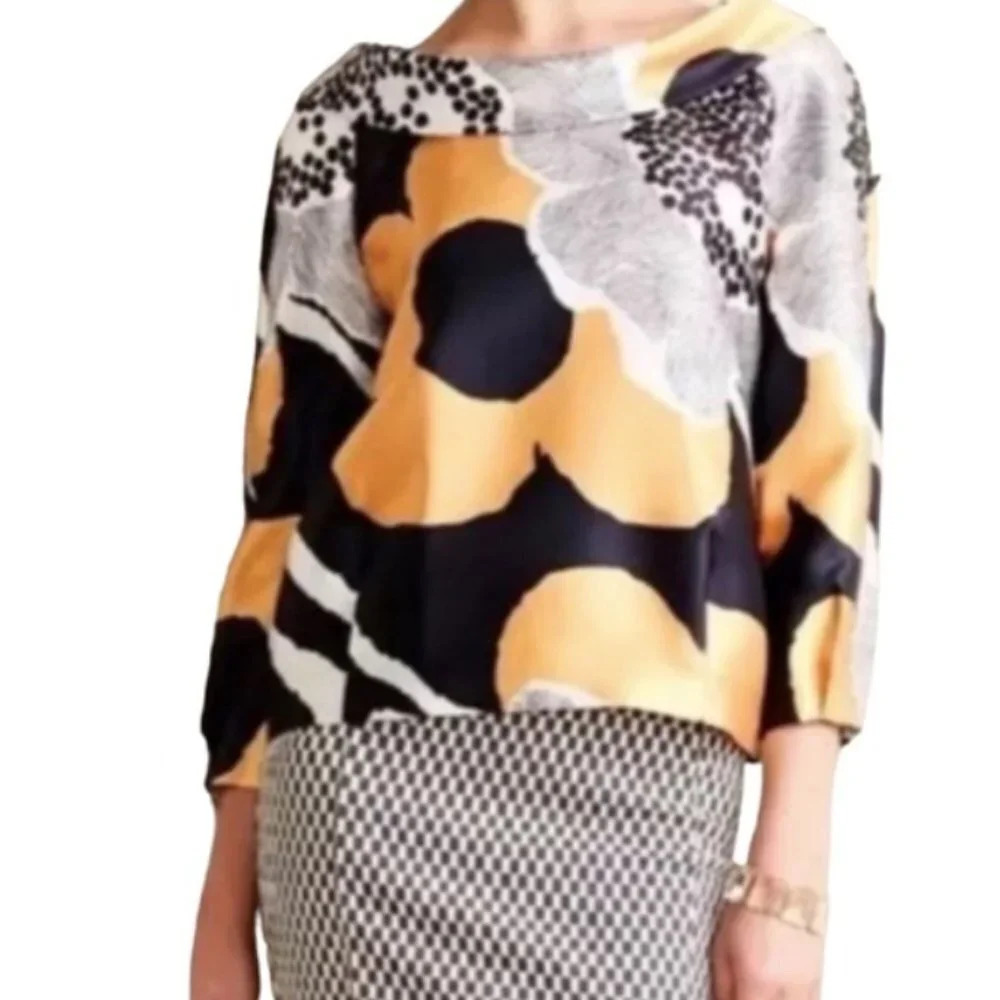 Raoul Made For Mankind Folded Neck Pleatmon Cuff Floral Pullover Blouse Size 8
